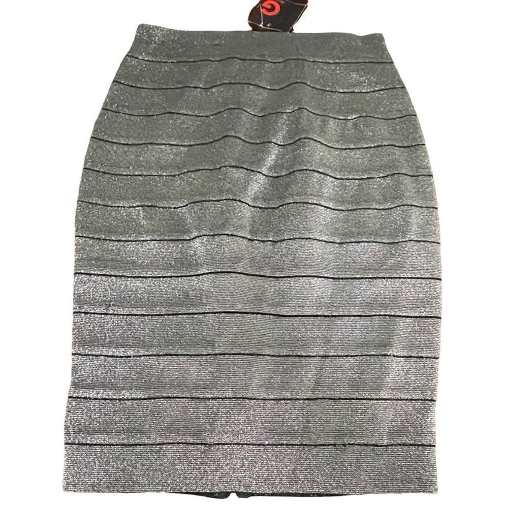 NWT G by Guess Metallic Silver Varina Bandage Skirt Gray Small